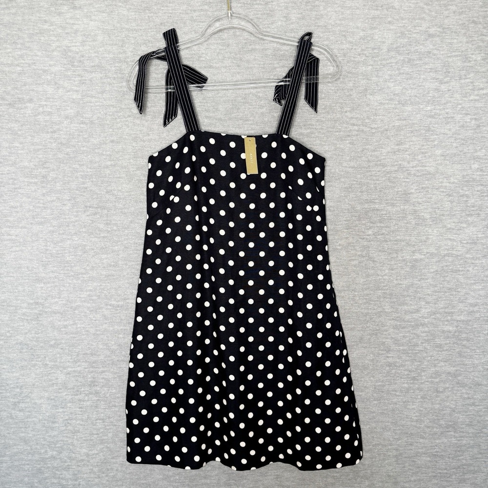 J Crew Tie-Strap Dress In Polka Dot black White Size 2 G6366 $110 Mini Slip Tank
